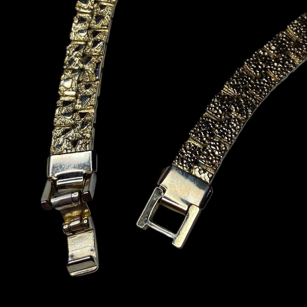 MCM Brutalist Rough Nugget 24” Necklace and 7” Bracelet Vintage Gold Tone - Picture 4 of 10